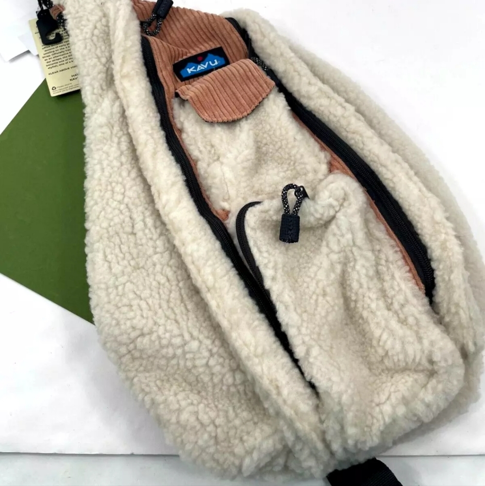 KAVU Polar Rope Snug Sling Crossbody Blush Cloud Fleece Polyester Backpack Bag